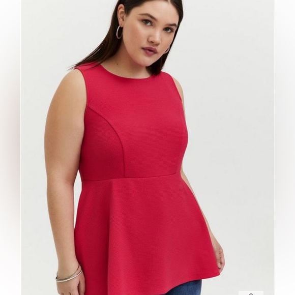 Fuchsia Pink Textured Ponte Hi-Lo Peplum Top - Picture 4 of 7